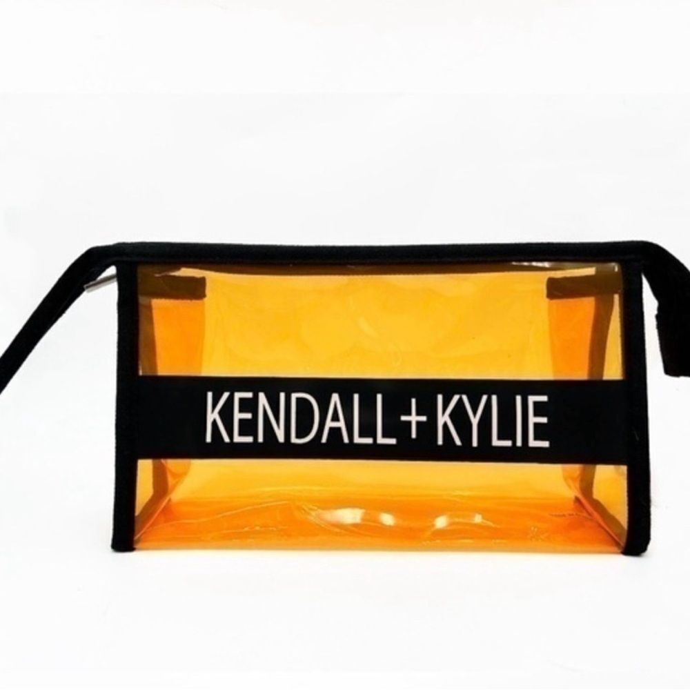 Kendall And Kylie Orange Make Up Bag Clutch See Through Wristlet Travel Pouch